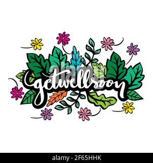 Ottenga ben presto la scheda decorata con i fiori disegnati a mano. Foto Stock