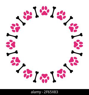 Impronte del cane, ossa del cane e cuori in forma di corona. - bella decorazione vettoriale. Adatto per elementi con logo, poster, tessuti, regali, t-shirt. Amore per gli animali domestici Illustrazione Vettoriale