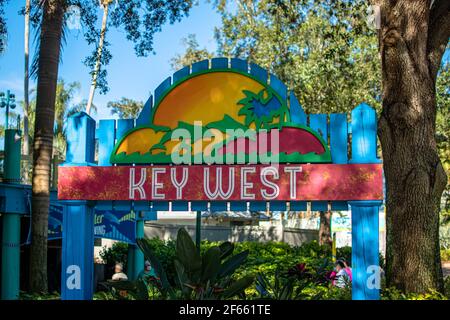 Orlando, Florida. 22 dicembre 2020. Colorato segno Keywest al Seaworld (34) Foto Stock