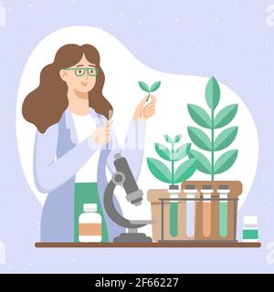 Illustrazione vettoriale del concetto di biotecnologia piatta. Illustrazione Vettoriale