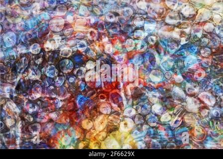 Cerchi colorati caotici, sfondo astratto. Illustrazione Vettoriale