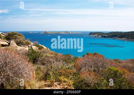 Isola dei Cavoli con faro, Villasimius Foto Stock