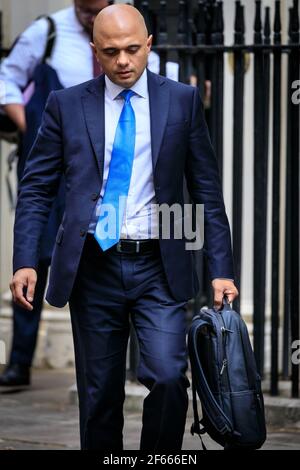 Sajid Javid, deputato, deputato del Parlamento, politico del Partito conservatore britannico, Cancelliere dello scacchiere, Downing Street, Londra, Regno Unito Foto Stock