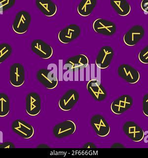 Rune pattern senza cuciture. Rune su sfondo viola. Vettore Illustrazione Vettoriale