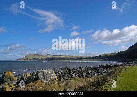 Costa frastagliata e spiaggia a Turnberry, Ayrshire, Scozia Foto Stock