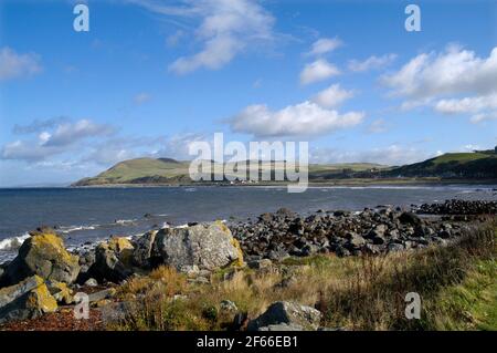 Costa frastagliata e spiaggia a Turnberry, Ayrshire, Scozia Foto Stock