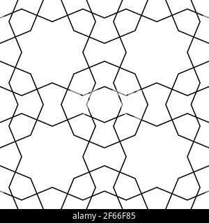 Decorazioni geometriche senza cuciture basate su arte islamica tradizionale.Black color Lines.Great Design per tessuto,tessuto,copertina,carta da imballaggio,sfondo.li sottili Illustrazione Vettoriale