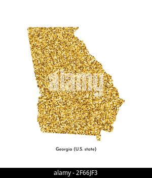 Illustrazione vettoriale isolata con mappa semplificata dello stato della Georgia (USA). Luccicante texture dorata con glitter. Modello di decorazione. Illustrazione Vettoriale