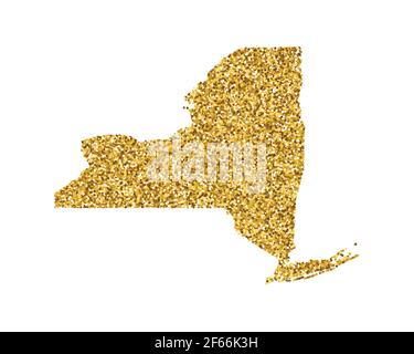 Illustrazione vettoriale isolata con mappa semplificata dello stato di New York (USA). Luccicante texture dorata con glitter. Modello di decorazione Illustrazione Vettoriale
