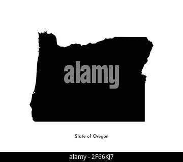 Icona dell'illustrazione semplificata isolata dal vettore con la silhouette della mappa nera dello stato dell'Oregon (USA). Sfondo bianco Illustrazione Vettoriale