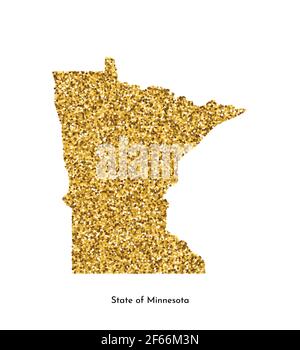 Illustrazione vettoriale isolata con mappa semplificata dello stato del Minnesota (USA). Luccicante texture dorata con glitter. Modello di decorazione. Illustrazione Vettoriale