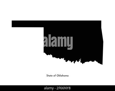 Icona dell'illustrazione semplificata isolata dal vettore con la sagoma della mappa nera dello stato dell'Oklahoma (USA). Sfondo bianco Illustrazione Vettoriale