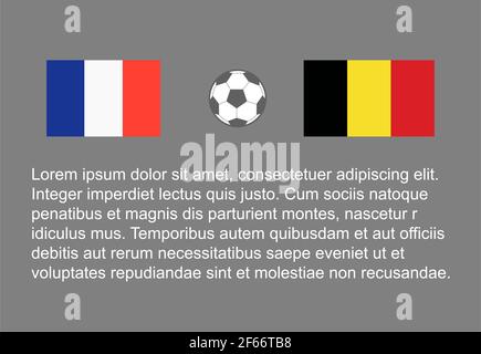 Calcio - sfondo calcio felice uomo tenere bandiera, vettore stackman francia vs belgio semi finale 1/2 . Illustrazione Vettoriale