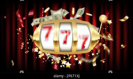 Golden Big Win slot 777 banner casino fly monete . Illustrazione vettoriale Illustrazione Vettoriale