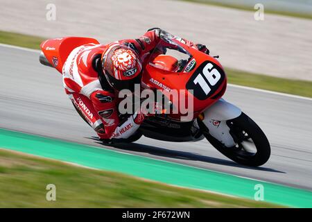 Barcellona, Spagna. 30 Marzo 2021. Superbikes, WorldSSP600, giorno 2 test al circuito di Barcellona-Catalunya; M. Aji a cavallo di Moto3 da Juniora Talent Team Credit: Action Plus Sports/Alamy Live News Foto Stock