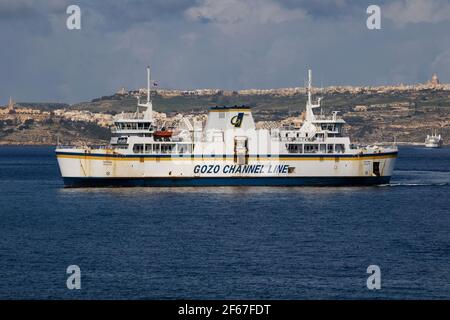 Gozo Channel Line, Ta Pinu, maltese passeggeri e ro-ro nave da trasporto merci. Foto Stock