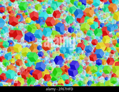 forme di cubo multicolore sfondo in una disposizione caotica Foto Stock