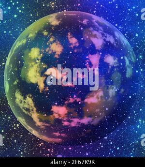 pianeta terra trasparente blu su sfondi cielo spazio. Questa non è una foto della nasa, questa è un'immagine di rendering Foto Stock