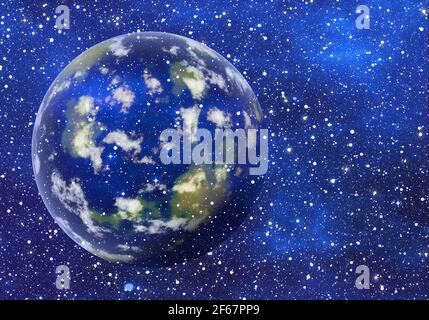 pianeta terra trasparente blu su sfondi cielo spazio. Questa non è una foto della nasa, questa è un'immagine di rendering Foto Stock