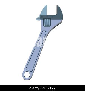 Utensile da lavoro manuale con chiave o chiave, immagine vettoriale piatta isolata su sfondo bianco. Chiave regolabile Illustrazione Vettoriale