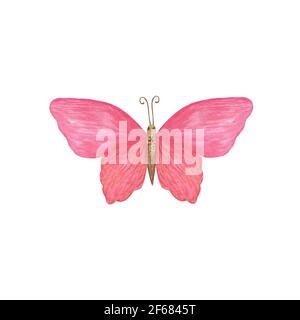 Farfalla rossa illustrazione acquerello isolato sullo sfondo bianco, semplice mano disegnata colorful clipart per le schede, inviti, tessuti o qualsiasi altro othe Foto Stock