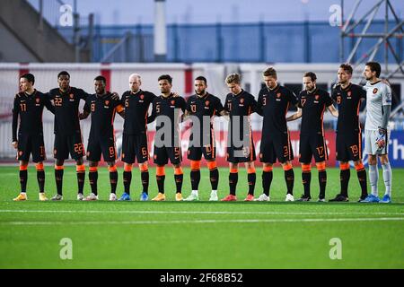 Gibilterra, Gibilterra. 30 Marzo 2021. GIBILTERRA, GIBILTERRA - MARZO 30: Team Netherlands durante la Coppa del mondo FIFA 2022 Qatar Qualifier match tra Gibilterra e Paesi Bassi al Victoria Stadium il 30 marzo 2021 a Gibilterra, Gibilterra (Foto di Pablo Morano/Orange Pictures) Credit: Orange Pics BV/Alamy Live News Foto Stock