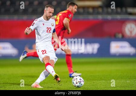 LEUVEN, BELGIO - MARZO 30: Igor Stasevich della Bielorussia durante la Coppa del mondo FIFA 2022 Qatar Qualifier match tra Belgio e Bielorussia a Den Dreef on Foto Stock