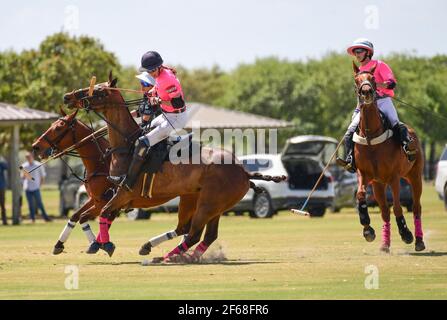 DUNDAS VS HAWAII POLO LIFE 2021 CAMPIONATI DI POLO FEMMINILE, tenuti a Port Mayaca, Florida, 10 marzo 2021. Team Dundas: Nina Clarkin, Hope Arelano, Sarah Siegel Magness Team Hawaii Polo Life: Delores rete, Pamela Flanagan, mia Cambiaso, Hazel Jackson. Foto di Jennifer Graylock-Graylock.com 917-519-7666 Foto Stock