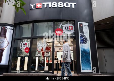 Hong Kong, Cina. 30 Marzo 2021. Orologiaio svizzero Tissot negozio visto a Hong Kong. (Foto di Budrul Chukrut/SOPA Images/Sipa USA) Credit: Sipa USA/Alamy Live News Foto Stock