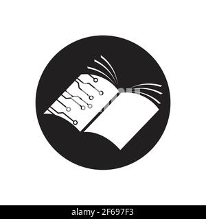 Design vettoriale con icone per la tecnologia del logo del libro digitale Illustrazione Vettoriale