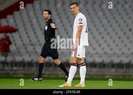 ISTANBUL, TURCHIA - MARZO 30: Vladislavs Fjodorov della Lettonia durante la partita di qualificazione della Coppa del mondo tra Turchia e Lettonia allo Stadio Olimpico di Ataturk Foto Stock