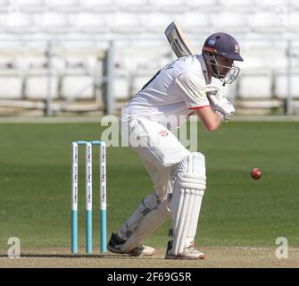 Chelmsford, Regno Unito. 30 Marzo 2021. CHELMSFORD INGHILTERRA - MARZO 30: Essex's Nick Browne durante il amichevole giorno due di 2 incontro tra Essex CCC e Kent CCC al Cloudfm County Ground il 30 Marzo 2021 a Chelmsford, Inghilterra Credit: Action Foto Sport/Alamy Live News Foto Stock