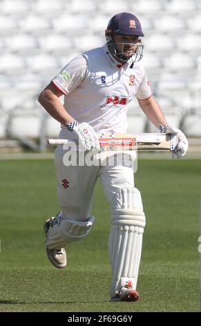 Chelmsford, Regno Unito. 30 Marzo 2021. CHELMSFORD INGHILTERRA - MARZO 30: Essex's Nick Browne durante il amichevole giorno due di 2 incontro tra Essex CCC e Kent CCC al Cloudfm County Ground il 30 Marzo 2021 a Chelmsford, Inghilterra Credit: Action Foto Sport/Alamy Live News Foto Stock