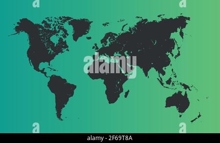 Mappa dettagliata del mondo con i confini degli stati. Mappa del mondo isolata. Isolato su sfondo verde. Vettore Illustrazione Vettoriale