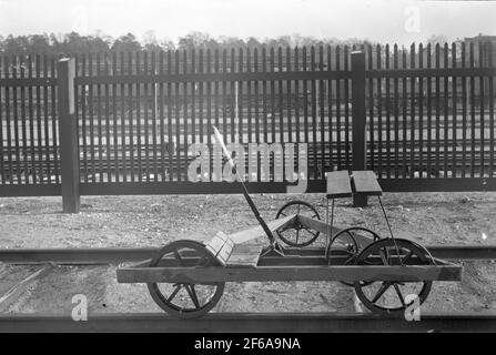 Barra di traino a tre ruote per tibro; Museo ferroviario. Foglio n. 120 della Orsa. Foglio n. 193 di Bräcke. Foto Stock