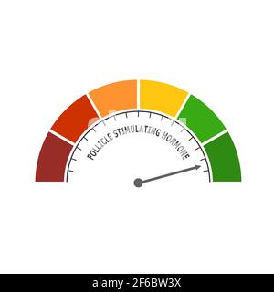 Scala gradiente. Icona del dispositivo di misurazione del livello dell'ormone follicolo-stimolante. Indicazione contagiri, tachimetro, indicatori. Elemento indicatore infografico. Illustrazione Vettoriale