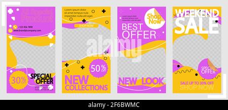 Banner di vendita, post sui social media speciali. Modelli vettoriali modificabili per promozioni, sconti e storie di pubblicazione. Set di layout per il marketing su Illustrazione Vettoriale