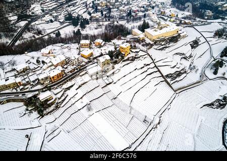 Valtellina (IT), Sondrio, Sant'Anna, Convento di San Lorenzo, veduta aerea Foto Stock