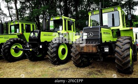 Itterbeck, bassa Sassonia, Germania - Giugno 19 2016 Salone dei trattori classici Mercedes-Benz MB trac 1100, 1300 e 1600. MB trac si basava su Unimog Foto Stock