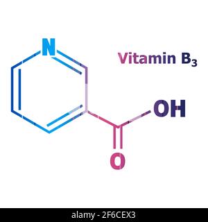 Formula chimica strutturale della niacina. Acido nicotinico o vitamina b3. Illustrazione Vettoriale