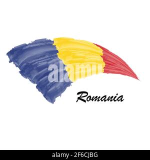Pittura ad acqua bandiera della Romania. Illustrazione della corsa della spazzola con disegno a mano Illustrazione Vettoriale