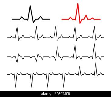 Impostare linee heartbeat normale. Cardiogramma linea cardiaca su sfondo bianco. Illustrazione vettoriale. Illustrazione Vettoriale