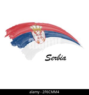 Bandiera di pittura ad acquerello della Serbia. Illustrazione della corsa della spazzola con disegno a mano Illustrazione Vettoriale