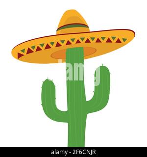Cactus in sombrero isolato su sfondo bianco. Decorazione Cinco De Mayo Illustrazione Vettoriale