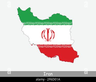 Bandiera della mappa dell'Iran. Mappa della Repubblica islamica dell'Iran con la bandiera nazionale iraniana isolata su sfondo bianco. Illustrazione vettoriale. Illustrazione Vettoriale