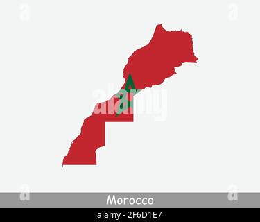 Mappa della bandiera del Marocco. Mappa del Regno del Marocco con la bandiera nazionale marocchina isolata su sfondo bianco. Illustrazione vettoriale. Illustrazione Vettoriale