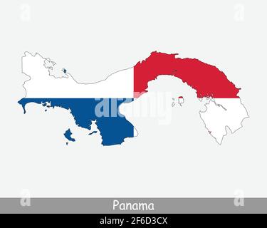 Mappa della bandiera di Panama. Mappa della Repubblica di Panama con la bandiera nazionale panamense isolata su sfondo bianco. Illustrazione vettoriale. Illustrazione Vettoriale