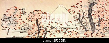 Katsushika Hokusai 葛飾北斎- Monte Fuji visto attraverso la fioritura di ciliegia Foto Stock