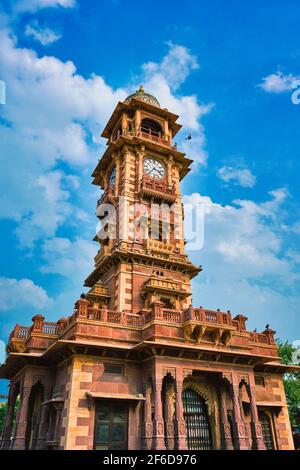 Orologio torre Ghanta Ghar locale punto di riferimento a Jodhpur, Rajasthan, India Foto Stock