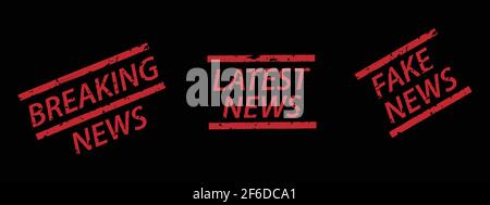 Rottura, falsi e latest notizie grunge set di francobolli in gomma, collezione Illustrazione Vettoriale